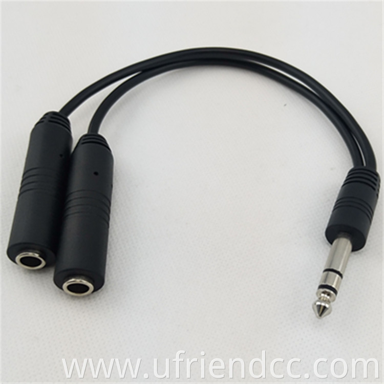 High Quality Stereo Male Plug to 2 Dual 6.35mm Female Jack Splitter 1/4